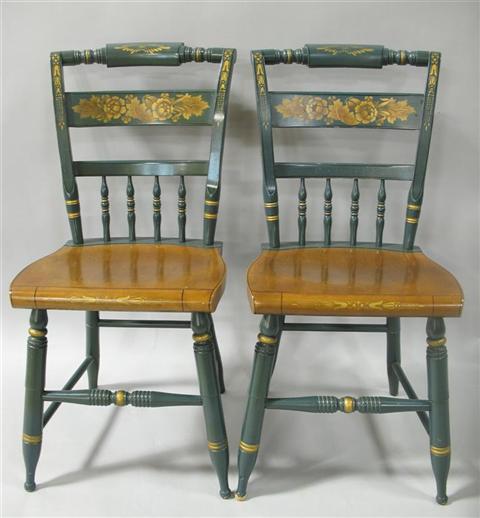 Appraisal: PAIR OF HITCHCOCK PAINTED PLANK BOTTOM CHAIRS th century the