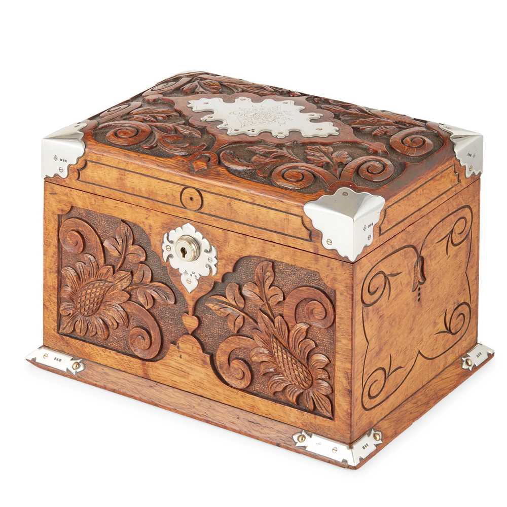 Appraisal: VICTORIAN SILVER MOUNTED CARVED OAK HUMIDOR BY GEORGE BETJEMANN SONS