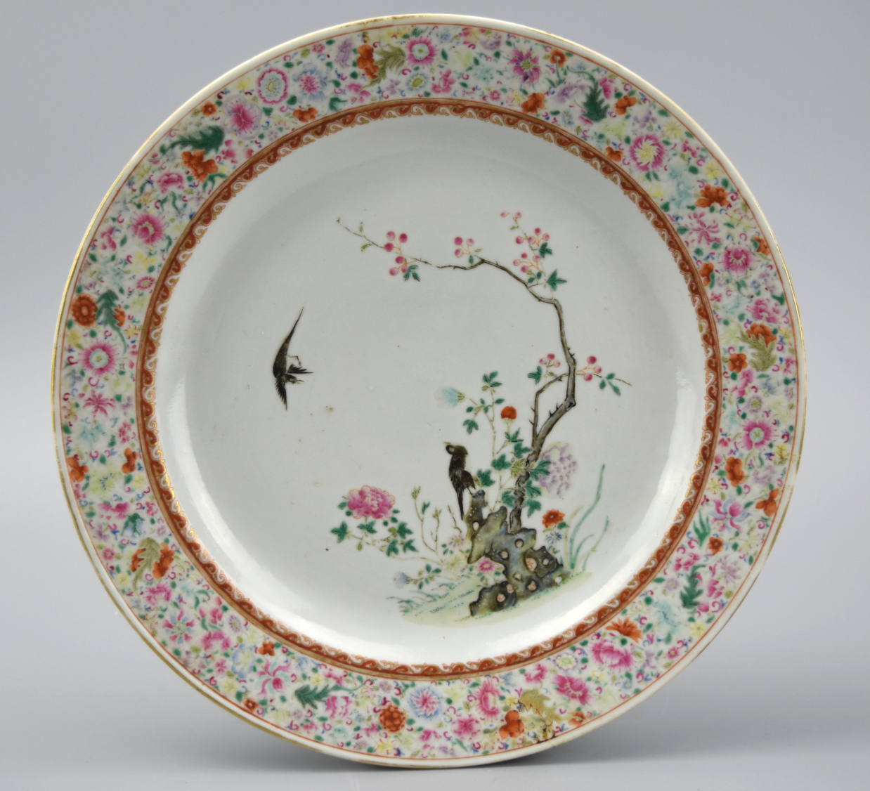 Appraisal: CHINESE FAMILLE ROSE PLATE W TREE BIRD TH C This