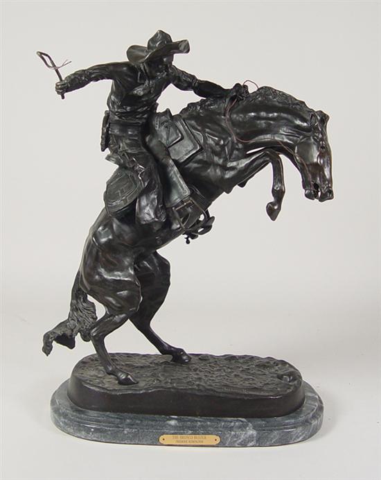 Appraisal: Bronze The Bronco Buster After Frederic Remington Cowboy with hat