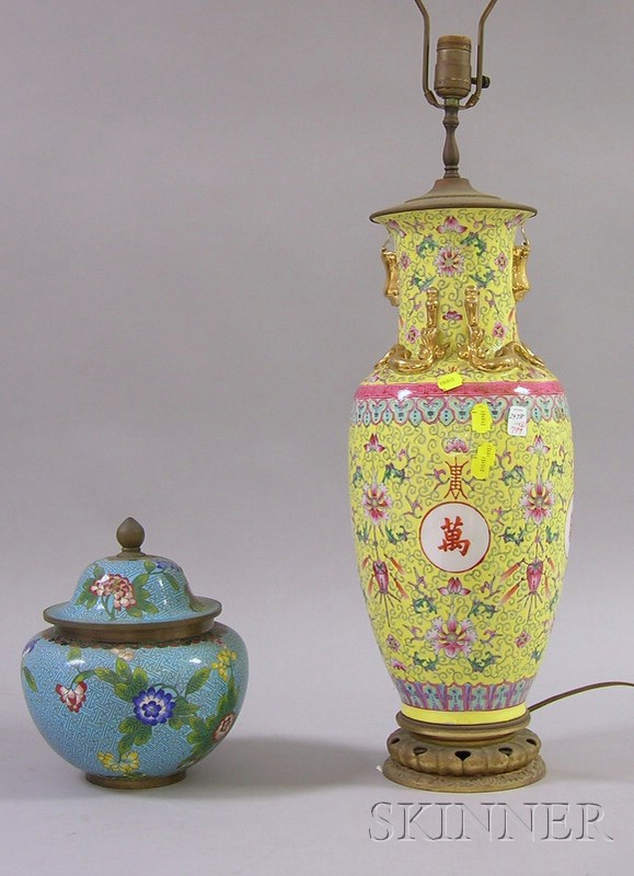 Appraisal: Chinese Export Porcelain Vase Table Lamp and Chinese Export Cloisonne