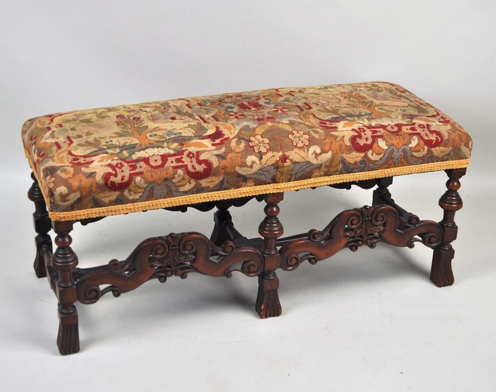 Appraisal: Flemish Style Carved Walnut Tapestry Bench high wide deep Light