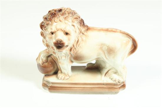 Appraisal: ENGLISH STAFFORDSHIRE LION Early th century White and tan glaze