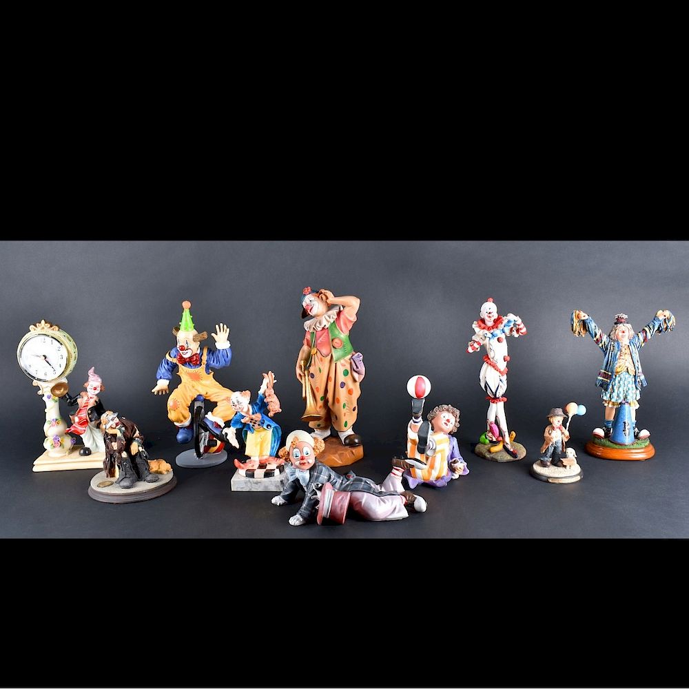 Appraisal: Clown Figurines Grouping of Ten Vintage Hand Painted Clown Figurines