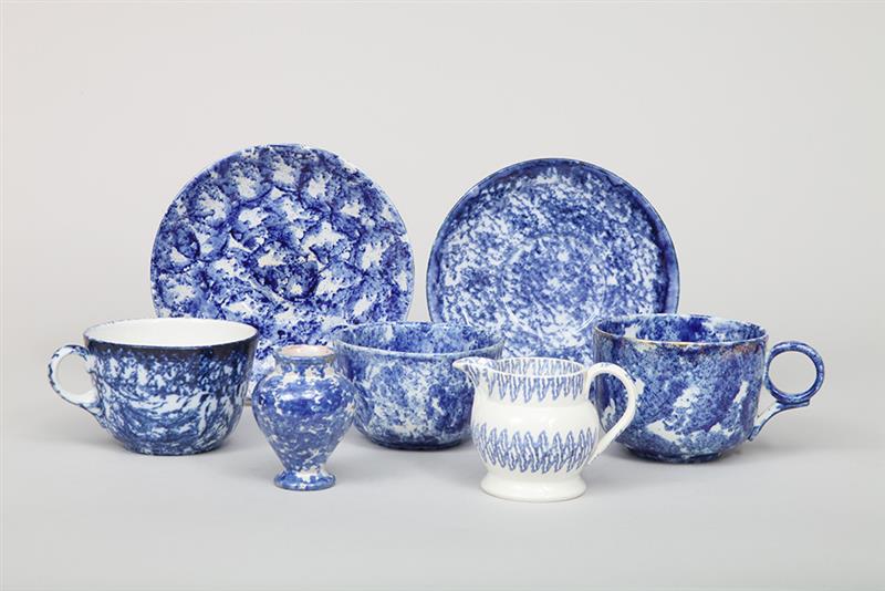 Appraisal: Assorted Group of Modern Blue Spongeware Comprising two plates two