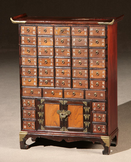 Appraisal: Korean Brass Mounted Elmwood Apothecary Chest th Century The top