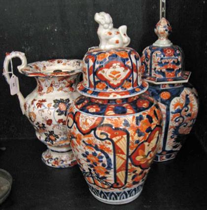 Appraisal: Imari pallate urn with cover together with two Imari covered