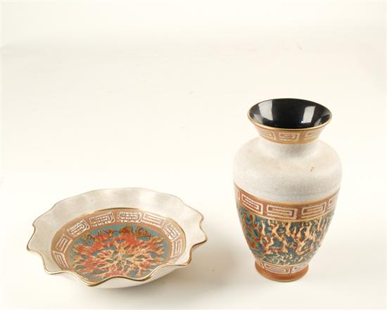 Appraisal: Two Made in Germany Ceramic Pieces Both decorated with overglazed