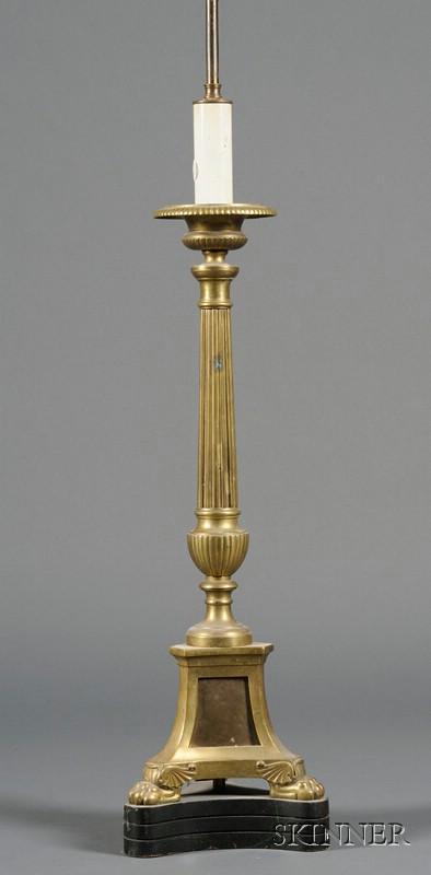 Appraisal: Tall French Brass Empire Style Pricket Stick Lamp Base th