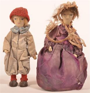 Appraisal: Two Wood and Composition Folk Art Dolls Woman and child