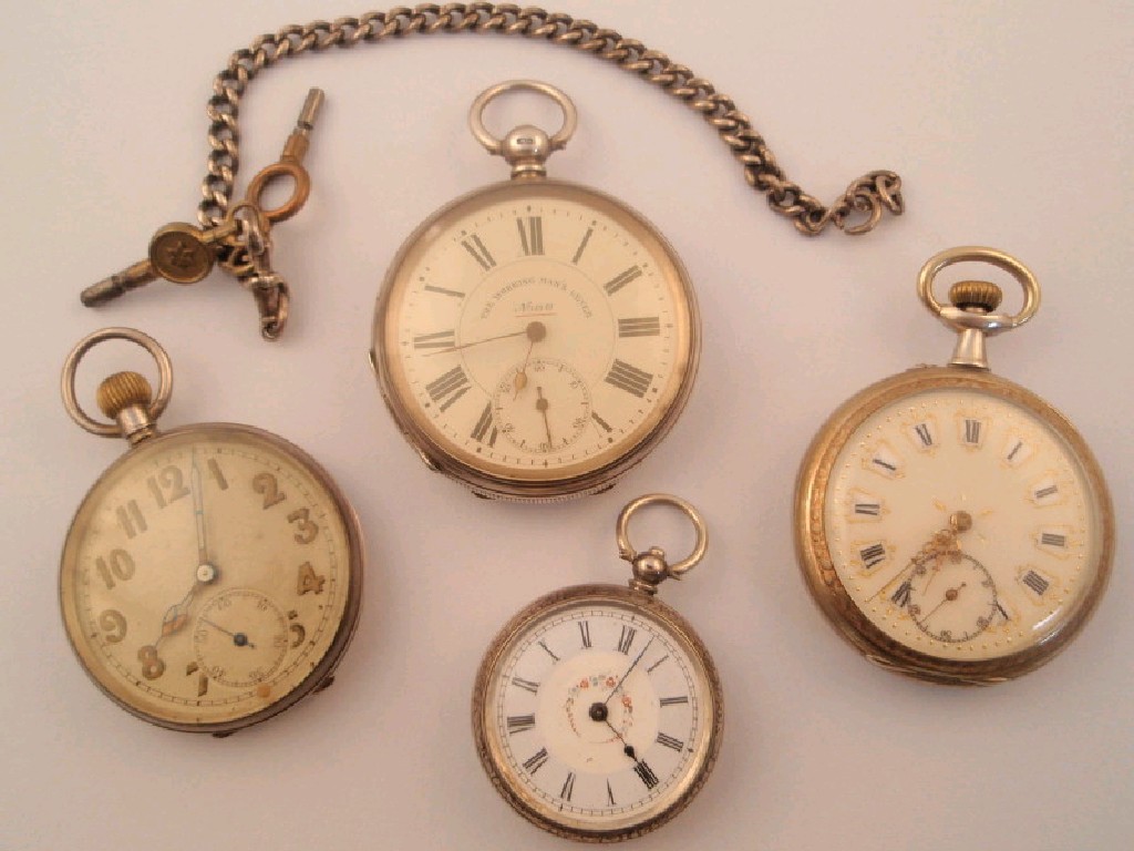 Appraisal: Four open faced silver pocket watches