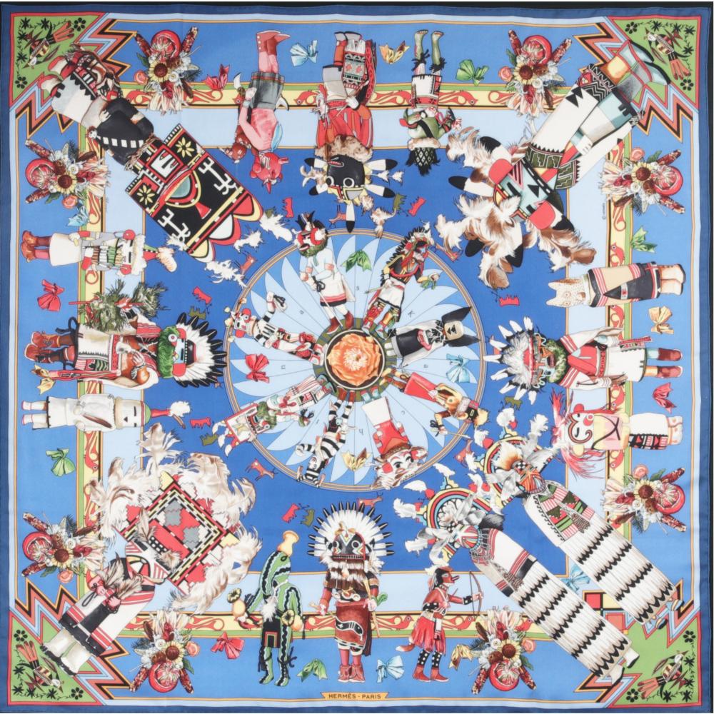 Appraisal: HERMES PARIS HAUTE COUTURE SILK SCARF 'KACHINA' PATTERN WITH BLUE