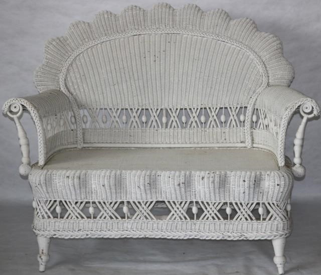 Appraisal: LATE TH C AMERICAN SHELL-BACK WICKER SETTEE HEYWOOD BROS WAKEFIELD