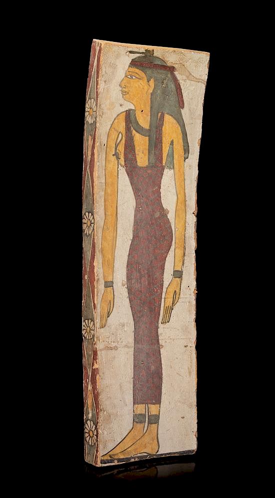 Appraisal: An Egyptian Painted Wood Coffin Panel Height x width inches