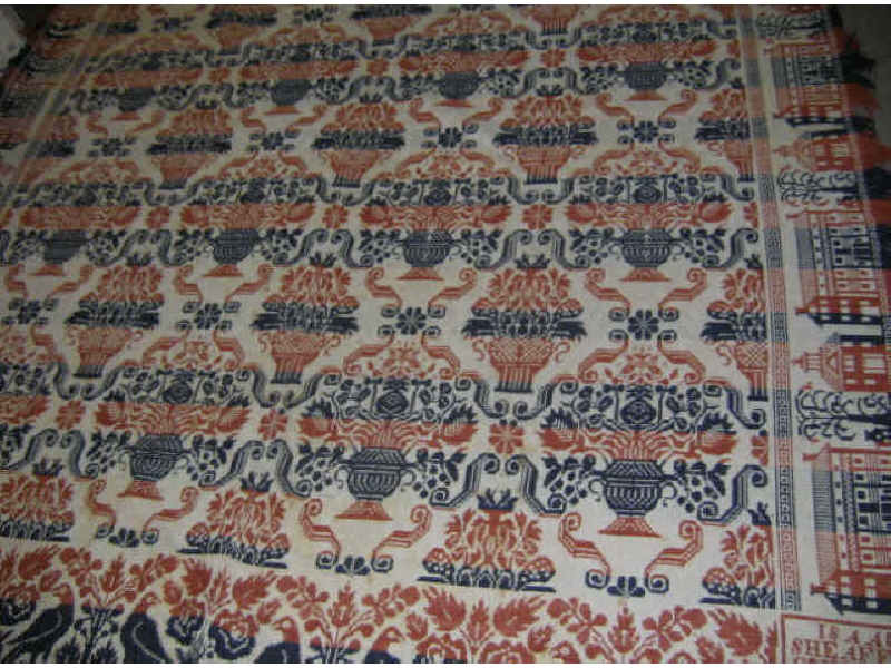 Appraisal: ANTIQUE AMERICAN THREE-COLOR COVERLET Signed Isaac Sheaffer Coverlet Weaver -