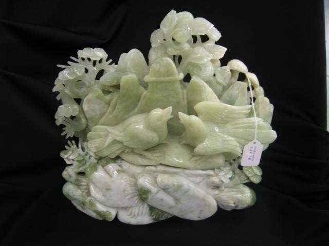 Appraisal: Carved Jade Statue of Two Birds celedon mottled green white