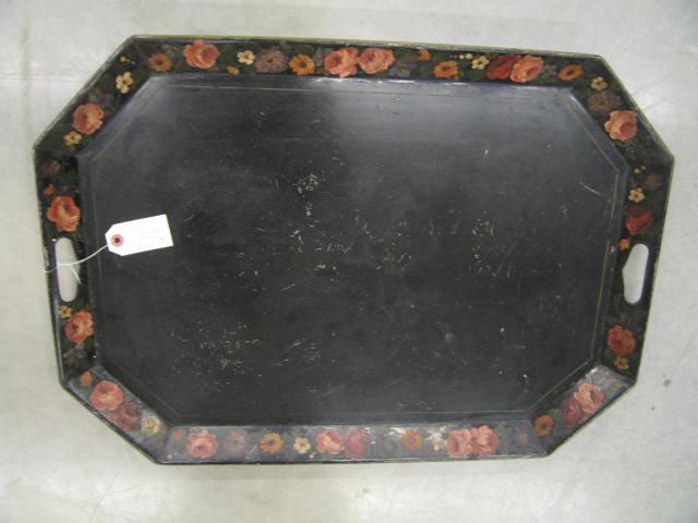 Appraisal: Large Tole Gallery Tray handled floral garland border