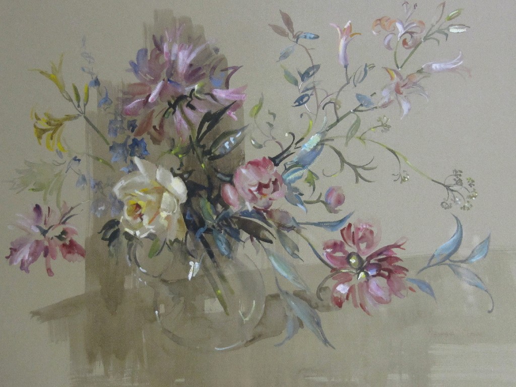 Appraisal: BARBARA CROWE RI Watercolour 'June Jumble' gallery label to the