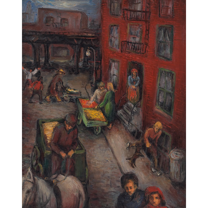 Appraisal: Artist Unknown American th century Pushcarts New York c oil