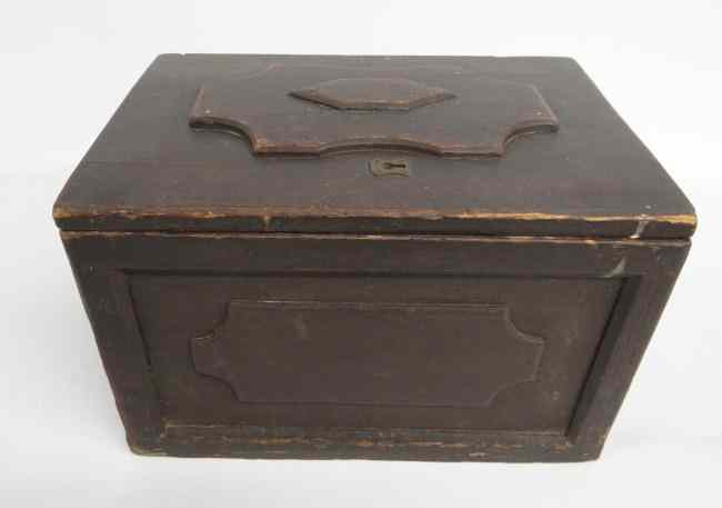 Appraisal: th c storage chest in old brown paint Has applied