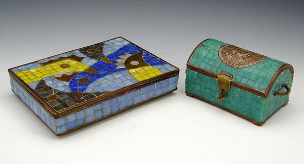 Appraisal: MEXICAN MOSAIC BOXES ONE SIGNED SALVADOR Stone mosaics to include