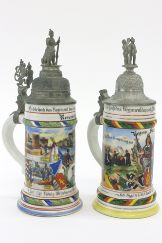 Appraisal: TWO GERMAN PORCELAIN BEER STEINS liter dated and - respectively