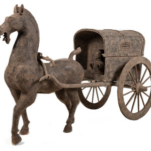 Appraisal: A Team of Chinese Monumental Terra Cotta Horses with a