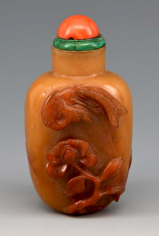 Appraisal: Chinese stone relief carved snuff bottle Chinese stone relief carved