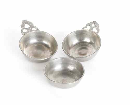 Appraisal: Three New England pewter porringer testers early th c dia