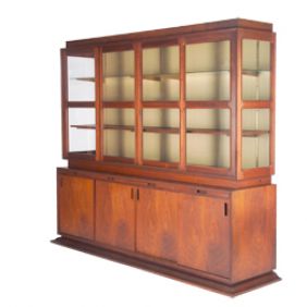 Appraisal: STANLEY PROWLER Walnut cabinet with sliding glass doors wood and