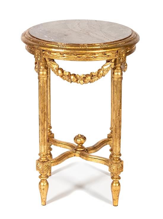 Appraisal: A Louis XVI Style Carved and Gilt Painted Pedestal Table