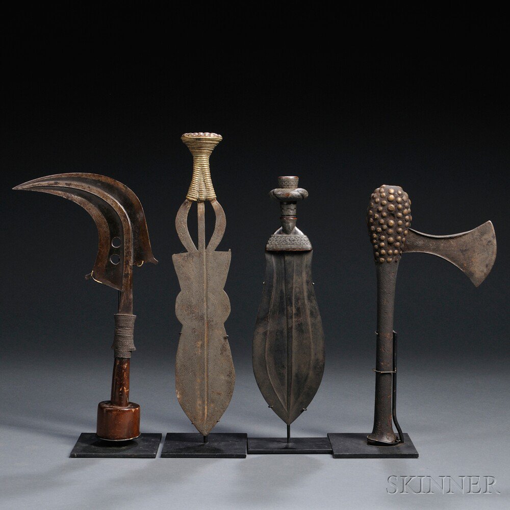 Appraisal: Four African Knives includes a Kuba prestige knife an axe