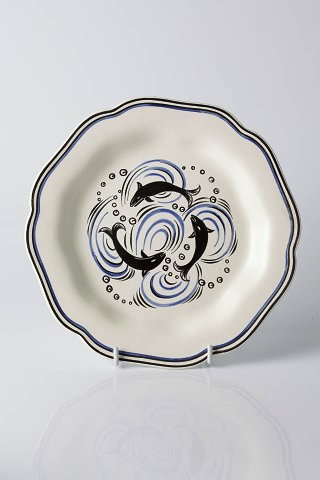 Appraisal: WedgwoodTwo dolphin plates possibly designed by Norman Wilsonstamped 'Wedgwood Made