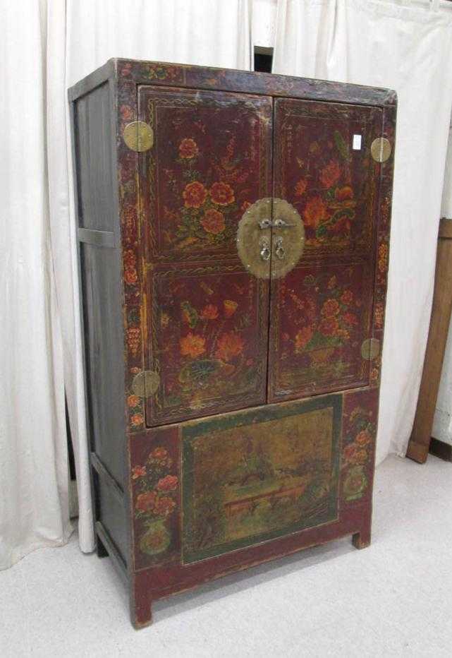 Appraisal: CHINESE PAINT DECORATED STORAGE CABINET Xi-an region Shaanxi province northwest