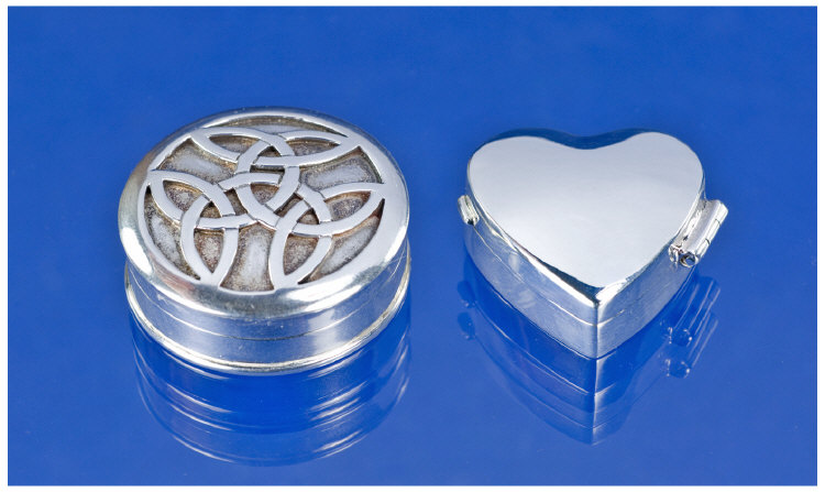 Appraisal: Two Silver Boxes A Heart Shaped Silver Box Hinged Lid