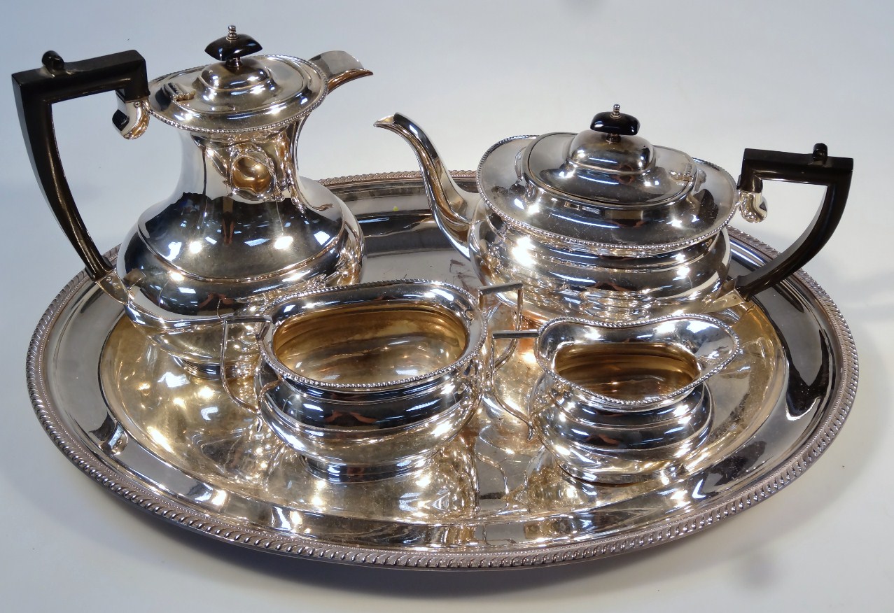 Appraisal: A silver plated part tea service Yeoman plate comprising tray