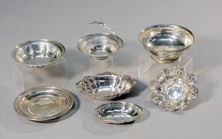 Appraisal: Seven sterling low bowls open vegetable basket Seven sterling low