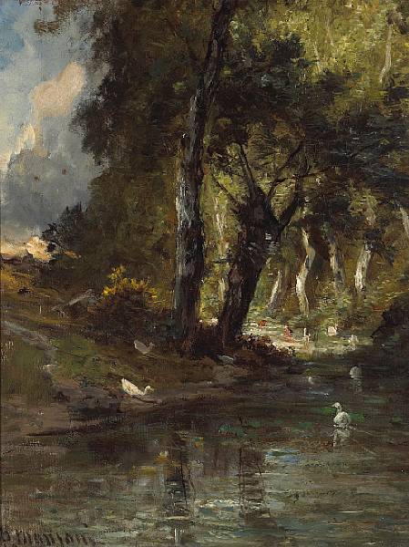 Appraisal: P Manzoni th th Century A wooded landscape with ducks