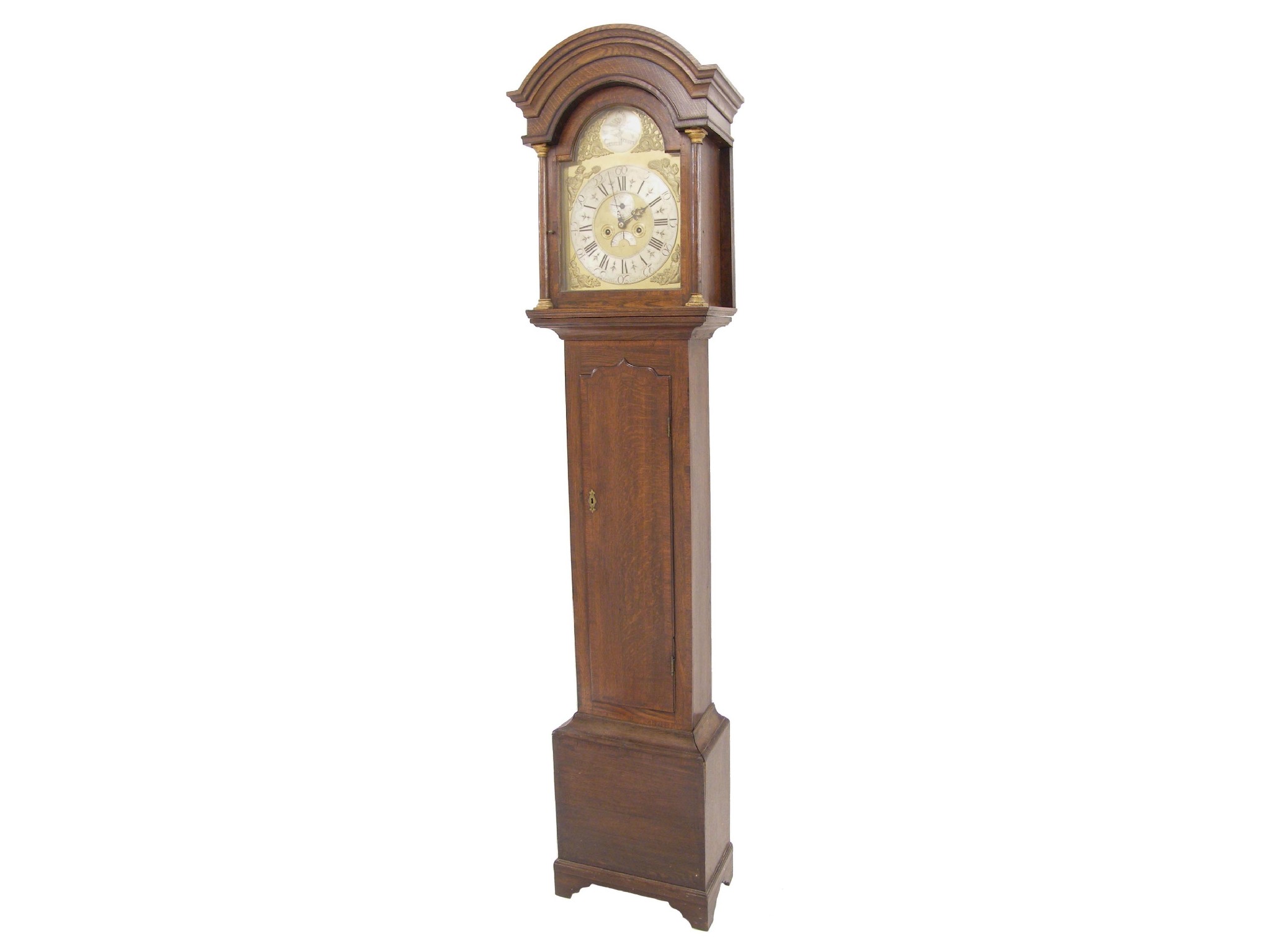 Appraisal: Oak eight day longcase clock the brass arched dial signed