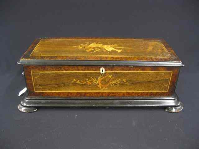 Appraisal: Swiss Cylinder Music Box tunes with zither attachment fancy inlaid