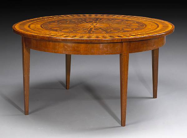 Appraisal: An Italian Neoclassical marquetry and parquetry walnut dining table th