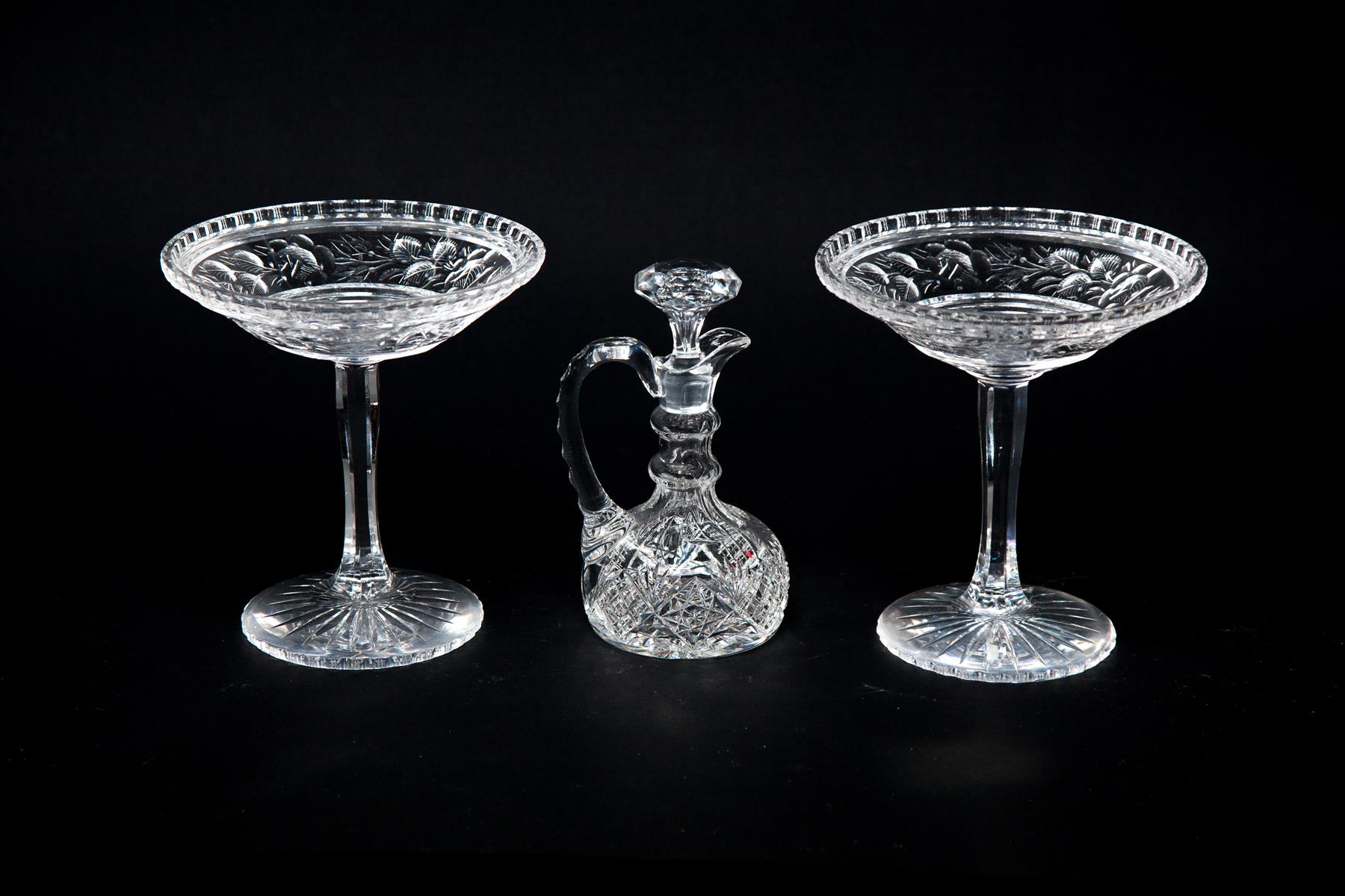 Appraisal: THREE PIECES OF BRILLIANT CUT GLASS American ca Pair of