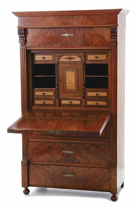 Appraisal: Walnut secretaire abattant third quarter th century molded cornice upon