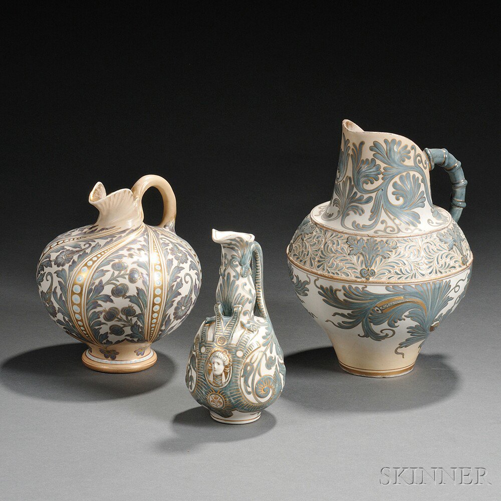 Appraisal: Three Doulton Lambeth Carrera Jugs England late th century each