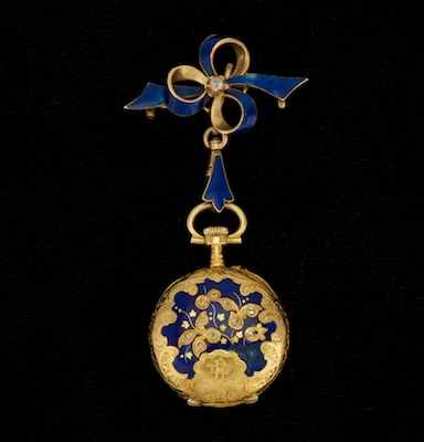 Appraisal: A Swiss k Gold Enamel and Diamond Pendant Watch and