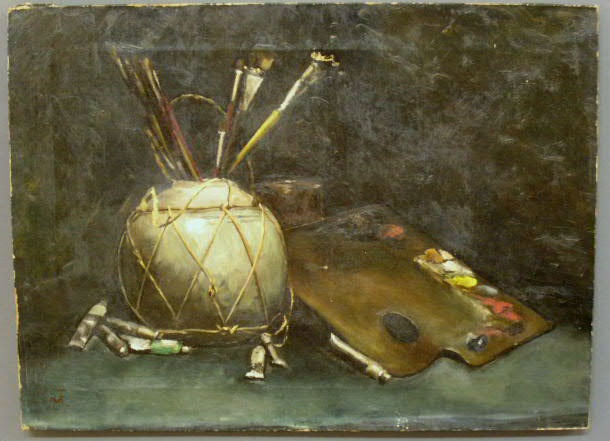 Appraisal: Oil on canvas still life of an artist s palette