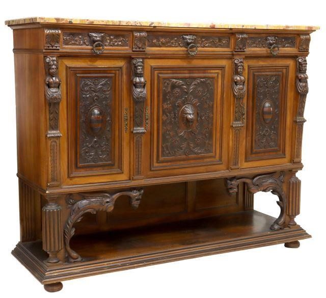 Appraisal: French Renaissance Revival carved sideboard th c having rectangular marble