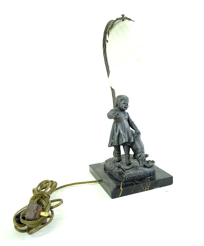 Appraisal: Art Deco Bronze Figural Lamp - Marble Mount Art Deco