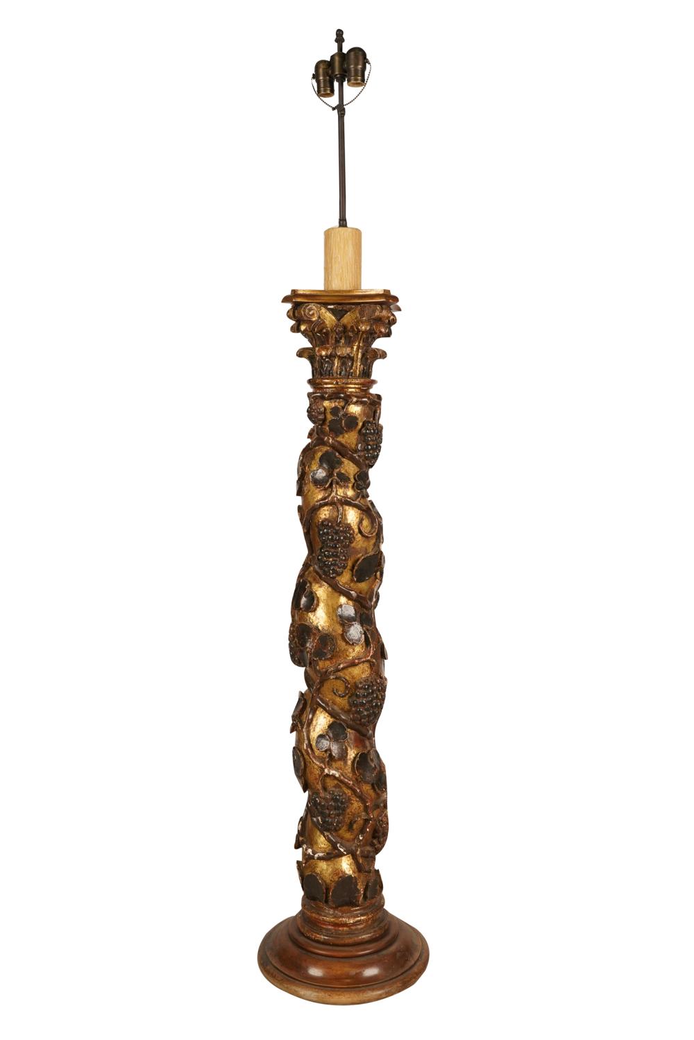 Appraisal: SPANISH BAROQUE SOLOMONIC COLUMNgilt and polychromed wood mounted and electrified