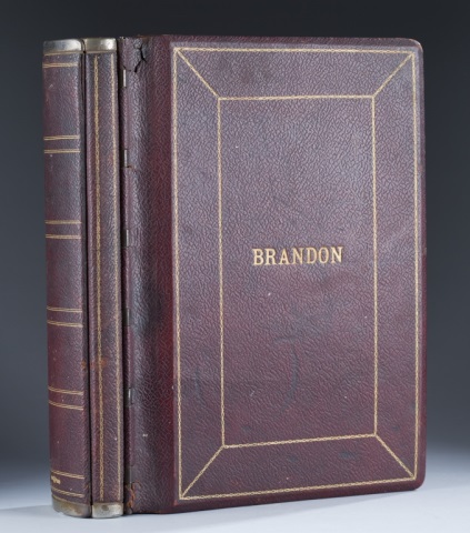 Appraisal: Brandon Plantation Guest Book Maroon Leather with Gold Embossed Brandon